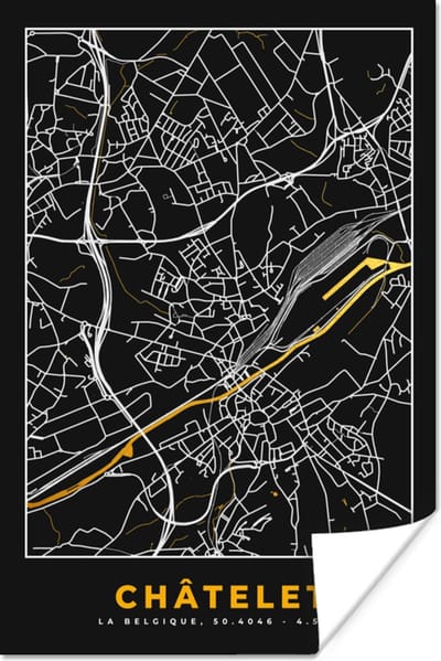 Poster Châtelet - Kaart - Goud - Plattegrond - Stadskaart - 120x180 cm XXL