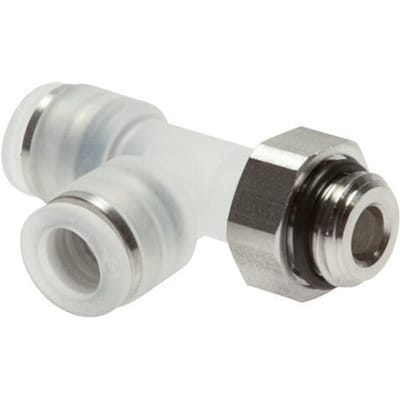 4mm x R1/8'' rechte hoek T-stuk PA/RVS Insteekfitting Buitendraad FDA Draaibaar EPDM