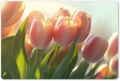 Placemats 45x30 cm - Placemat kunststof - 1 stuk - Tulpen - Roze - Zonnestralen - Borden onderleggers - Decoratie voor op tafel - Keuken tafeldecoratie accessoires - Vinyl onderlegger - Tafelversiering