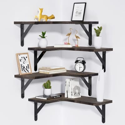 DailySupplies® Wandplank - Houten Plank Wandmontage - Hoekrek Display Decor - Hoekplank - Organizer voor Slaapkamer Keuken Badkamer - Bruin