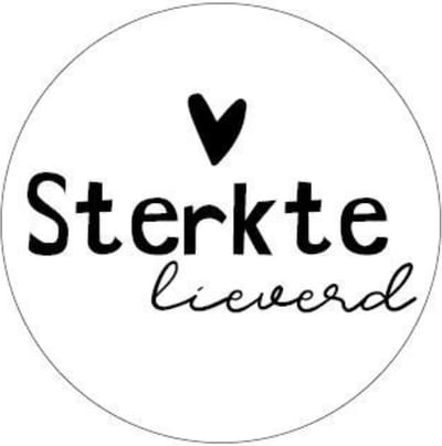 30 Cadeaustickers: Sterkte lieverd- Wit met zwarte tekst - Ronde sticker 4 cm- Cadeauversiering- Sluitzegel- Traktatiesticker- Wensetiket