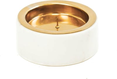 Housevitamin - Marmeren/ Metalen - Binnen & Buiten   kaarshouder / Theelichthouder  -10x10x4cm - Wit/Goud