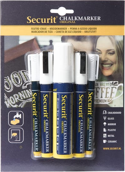 Securit vloeibare krijtstiften in 3 verschillende maten 1-2 mm/2-6 mm/7-15 mm - 5x stuks - wit - Krijtstiften