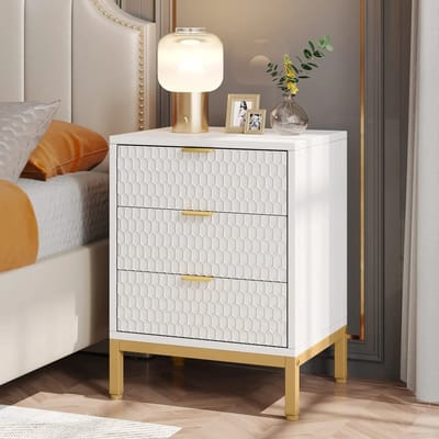 Nachtkastje - Nachtkastje met 3 Laden - Kastje - Ladekast - Slaapkamer - Wit/Goud - 40 x 50 x 65.5 cm
