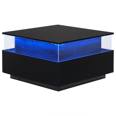REDOM Salontafel hoogglans LED 70×70×41 cm – zwart, 2 ruime lades en transparant presentatievak, belastbaar 30 kg