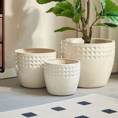 Wishdor - Keramische Bloempot - Afvoergat En Glanzende Afwerking - Modern - Voor Binnen En Buiten - Keramiek - Oudwit