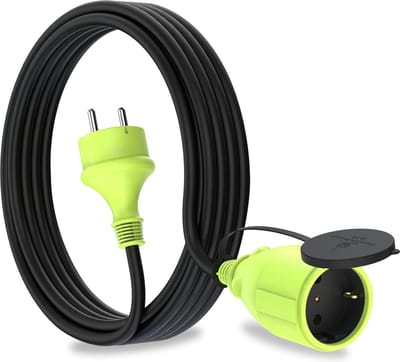 Schuko-verlengkabel IP44 voor buitengebruik zwart-groen 5 meter - H05RR-F3G 15mm² - geaarde contactdoos