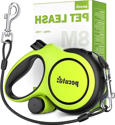 Hondenriem 8 m Bijtbestendig, Reflecterend met Poepzak Set en Karabijnhaak, Geschikt voor Honden tot 50 kg | 360° Anti-Knoop, Handige Grip, Poepzak en Houder, Groene Kleur