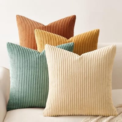 PromoHome Fluweel Kussenhoes Set 4 Stuks 50x50 cm Oranje-Blauw Gestreept Gradiënt Patroon Decoratieve Kussenslopen Voor Bank Slaapkamer Woonkamer Balkon Pluizig Zacht