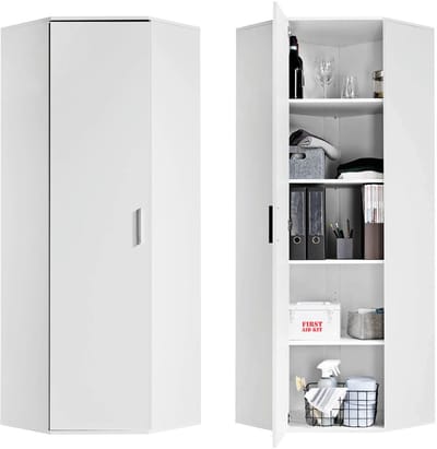 mokebo Hoekkast Opbergkasten 'Der Lange' (64x180 cm), Multifunctionele Kast, Schoenenkast voor de Gang in wit gemaakt van Hout