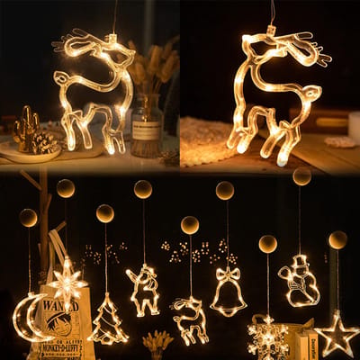 MUPOO kerstverlichting met zuignappen - LED Raamdecoratie - 18cm Rendier - Warm Wit - Kerstversiering Voor Binnen - Op Batterijen - Kerst decoratie - Set van 3