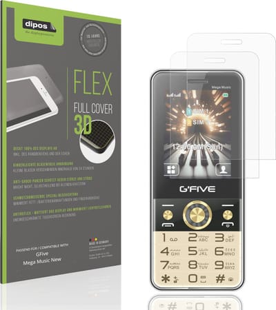 dipos FLEX – 2x Matte Screenprotector geschikt voor GFive Mega Music New | Volledige Schermbescherming | Case-Friendly