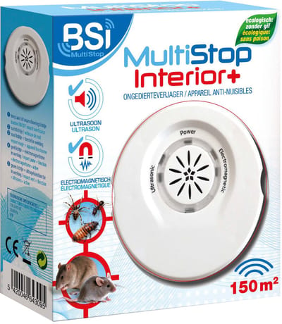 BSI - Multistop Interior Plus - Ongedierteverjager met dubbele werking: ultrasoon + elektromagnetisch - Ongediertebestrijding - Onhoorbaar voor mens - Bereik tot 150 m²