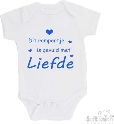 100% katoenen Romper "Dit rompertje is gevuld met liefde" Jongens Katoen Wit/blauw Maat 56/62