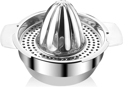 Famanu – Handmatige RVS citruspers 300 ml – compacte sapcentrifuge met opvangbak – gemakkelijk te reinigen