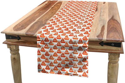 ABAKUHAUS Maritieme tafelloper – Bootontwerp – 40×180 cm – roestorange/wit