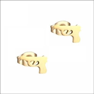 Aramat Jewels | Oorbellen | Stoere Pistool Oorbellen | Goudkleur-9x6mm | |9mm | Staal | Volwassenen | Verkleurd niet