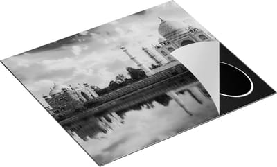 Chefcare Inductie Beschermer Taj Mahal bij het Water in India - Zwart Wit - 60x50 cm - Afdekplaat Inductie - Kookplaat Beschermer - Inductie Mat