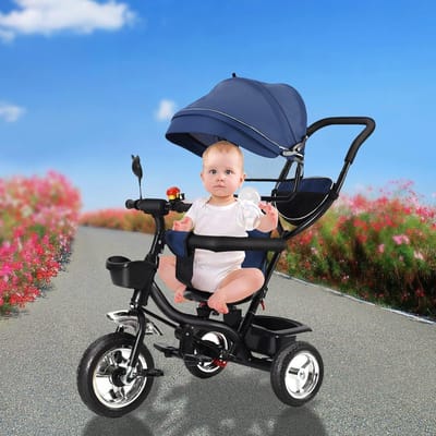 Kinderdriewieler - Babydriewieler Kinderfiets - Buiten Spelen - 4-in-1 Schaalbaar - 46 x 75 x 106 cm - Blauw