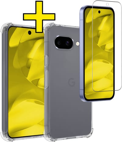 Hoesje - Met Screenprotector - Geschikt voor Google Pixel 9a - Sterk & Shockproof - Siliconen Case - Back Cover - Telefoon Hoes - Shock Proof - Telefoonhoesjes - Transparant