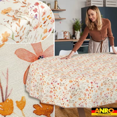 ANRO Tafelkleed Bloemen en bladeren Beige Ovaal 160x140cm Met sierband Afwasbaar Waterafstotend