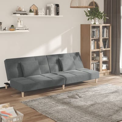 vidaXL - Slaapbank - 2-zits - met - 2 - kussens - stof - donkergrijs