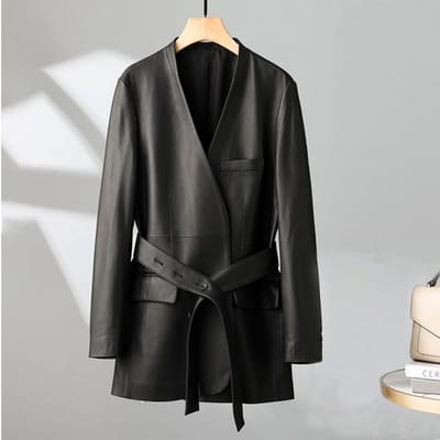 Veste en cuir pour femme, veste de costume mi-longue d'automne décontractée 2XL gray