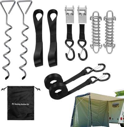 Verankeringsset Luifel - Tent Haringen Kit - Camper Stabiliseren - Gereedschapsvrij Ontwerp - 11 stuks - Zilver