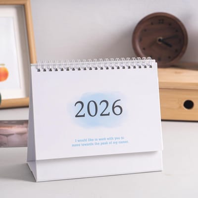 Bureaukalender 2026-2027 – Juli 2026 t/m December 2027 – Spiraalgebonden Tafelkalender – Opvouwbare Bureauplanner met Maandoverzichten, Takenlijst en Notitieruimte – Blauw – 1 Stuk