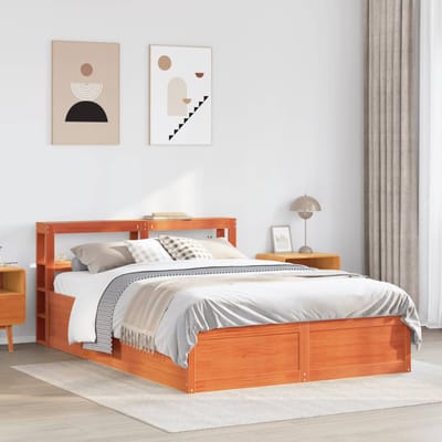 vidaXL - Bedframe - met - hoofdbord - massief - grenenhout - wasbruin - 140x190 - cm