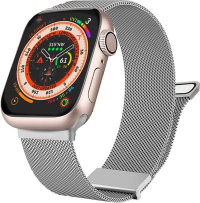 Milanees bandje - geschikt voor Apple Watch 1/2/3/4/5/6/7/8/9/10/11/ SE (1,2,3) met maat 38 mm / 40 mm / 41 mm en 42 mm (Watch 10/11) - zilver
