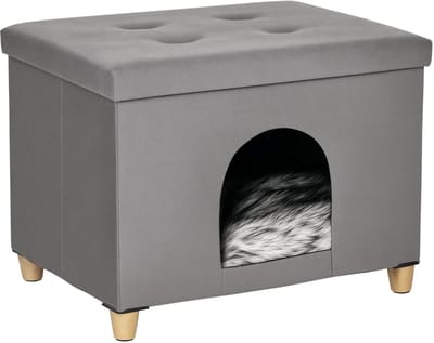 Hutjemutje - 2-in-1 kattenmand - voetenbank - kattenmand - kattenhuis - zachte voering - pluche - 60 x 45 x 44,5 cm - grijs