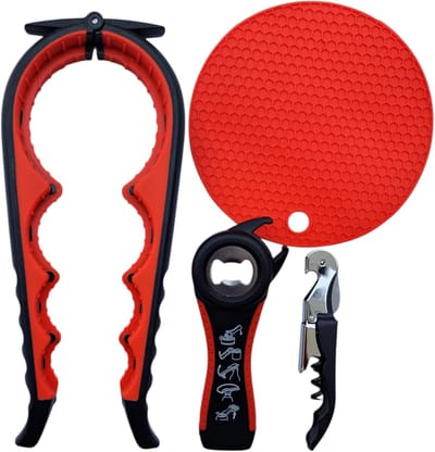 set 4-delig – antislip handgreep – eenvoudig openen voor senioren en bij artritis – voor potten, blikken, wijn- en flessen – ergonomische keukenhulp