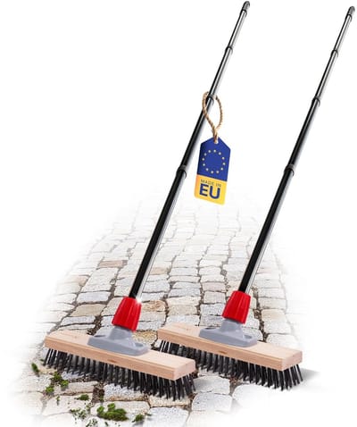 Novaliv 2X Robuuste staalborstel met steel Basisstaalbezem met 4-delige steel Efficiënte mosverwijdering Straatbezem voor bestrating & tuin Stalen bezem Moskrabber Pizzabezem Pizzasteenborstel