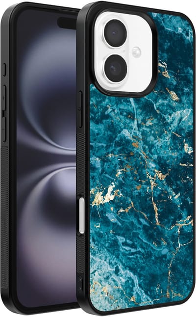Smartphonica Telefoonhoesje Geschikt voor iPhone 16 Plus met marmer opdruk - TPU backcover case blue marble design - Blauw geschikt voor iPhone 16 Plus