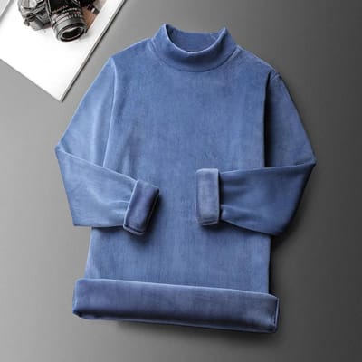 Goud Velours Halfhoge Kraag Basis T-shirt Heren Winter Plus Velours Gewatteerde Jas Dubbelzijdig Velours Mid-nek Lange Mouw T-shirt Trui M gray