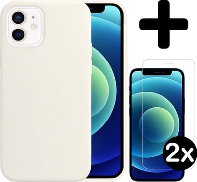 Hoesje - Met 2x Screenprotector - Geschikt voor Apple iPhone 12 - Sterk & Shockproof - Telefoon Hoes - Back Cover - Siliconen Case - Telefoonhoes - Wit