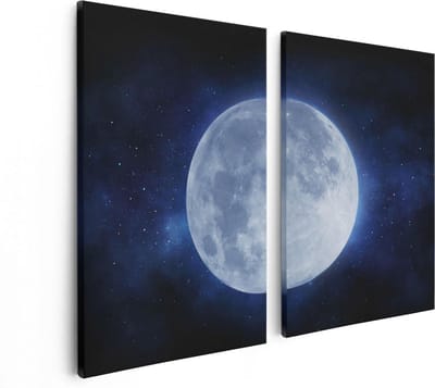 Artaza Canvas Schilderij Tweeluik Volle Maan in de Ruimte - 80x60 - Foto Op Canvas - Canvas Print