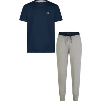 Phil & Co Essential Heren Pyjama Set Korte Mouw Donkerblauw/Grijs - Maat M