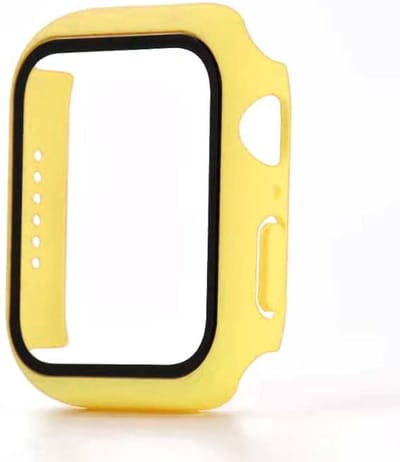 Smartphonica Hoesje met glazen screenprotector voor Apple Watch 38mm - Geel geschikt voor Apple Watch