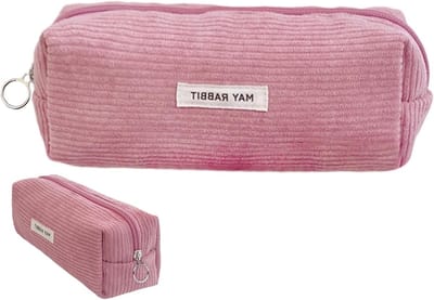 Kleine en Draagbare Etui voor Potloden en Pennen, Geschikt voor School en Kantoor, Roze Corduroy Stof