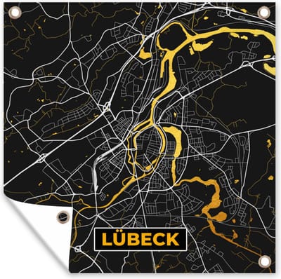 Tuin poster Lübeck - Plattegrond - Goud - Stadskaart - Kaart - Duitsland - 200x200 cm - Tuindoek