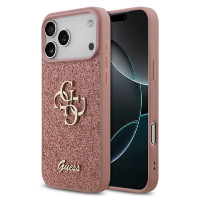 Guess Back Cover - iPhone 17 Pro - Roze - Glinsterende textuur - Schokabsorberend ontwerp