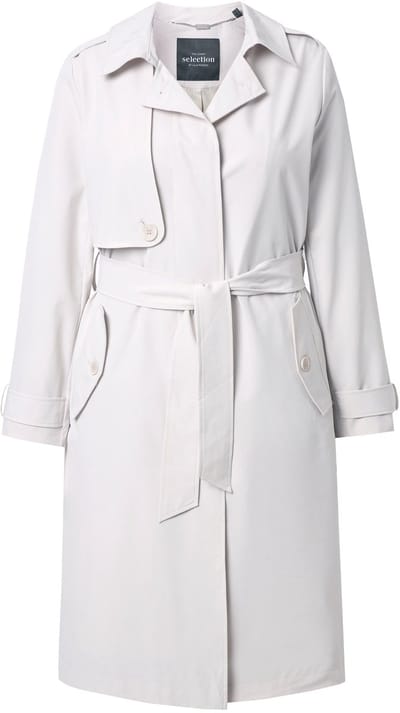 Ulla Popken - Dames - Trenchcoat A-lijn overhemdkraag strikceintuur - Grijsbeige - Maat 42+