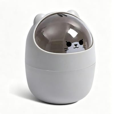 Schattige Mini Desktop Prullenbak in Cartoon Kat Vorm met Swingdeksel - 500ml Afvalbak voor Bureau, Klein en Handig, Perfect voor Thuis en Kantoor