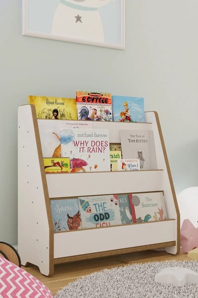 Boekenkast Kind - Boekenrek Kind - Boekenrek Kinderkamer - Kinderboekenkast - Montessori Boekenkast - Wit - Boekenkast Staand