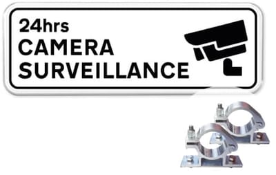 Camera surveillance bord - Weerbestendig Aluminium - 40x15 cm - Bevestiging: Met paalbeugels Ø48mm