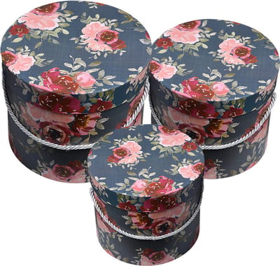 Clayre & Eef Opbergdoos Set van 3 Ø 23x20 / Ø 20x17 / Ø 17x14 cm Roze Karton Bloemen