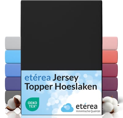 etérea Topper Jersey Hoeslaken 90x200 - 100x200 cm Oekotex Made in Green - 100% katoen - Zwart