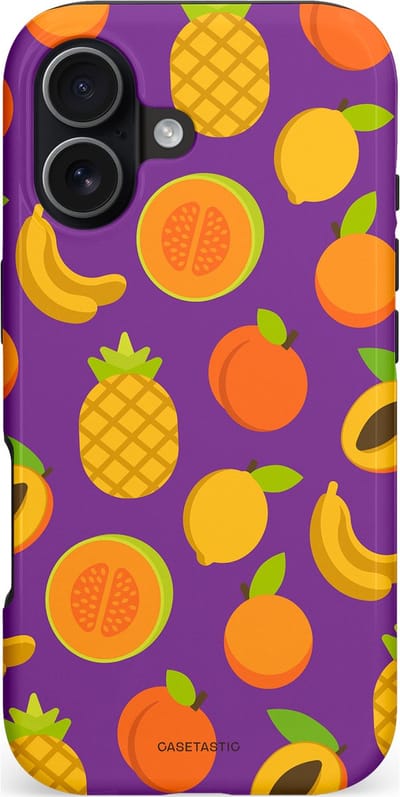 Casetastic hoesje geschikt voor Apple iPhone 17 - MagSafe - Dubbellaagse bescherming - Tropisch Fruit Feest - Fashion Case - Lavendel Okergeel Oranje